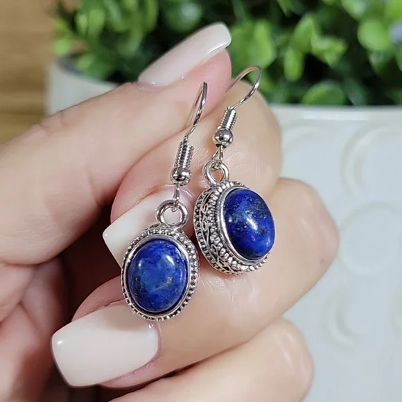 Lapis Vintage Style Drop Earrings, S925 - Picture 5 of 5